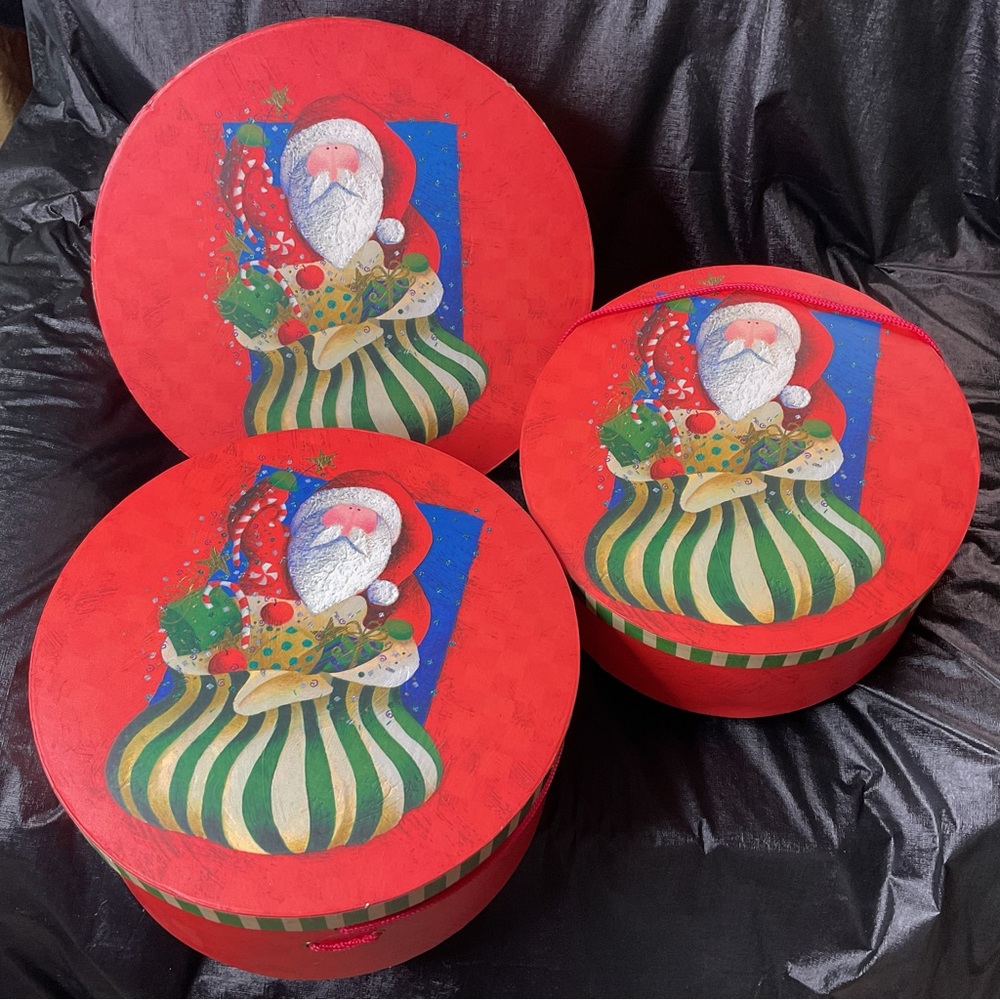 Christmas Santa Stackable Nesting Boxes Set
Of 3 Holiday Gift Hat Box